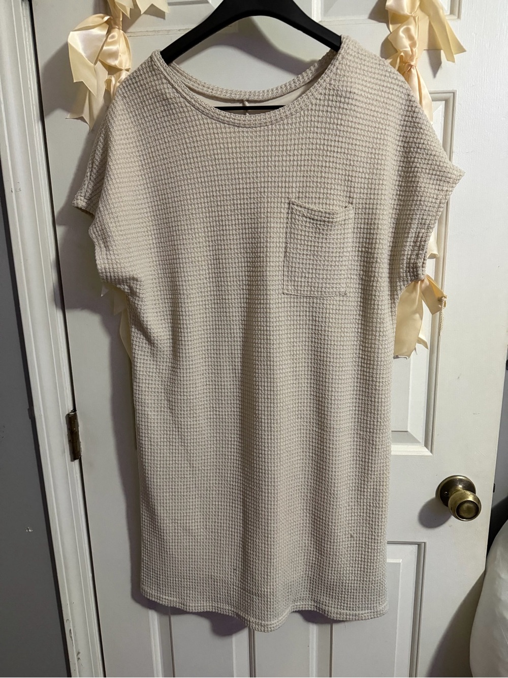 SHEIN Cream Waffle-Knit Pocket T-Shirt Dress
